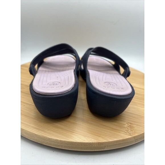 Crocs Women's Patricia Navy Blue Lavender Slide Wedge Heel Sandals Size 6 - Picture 5 of 10